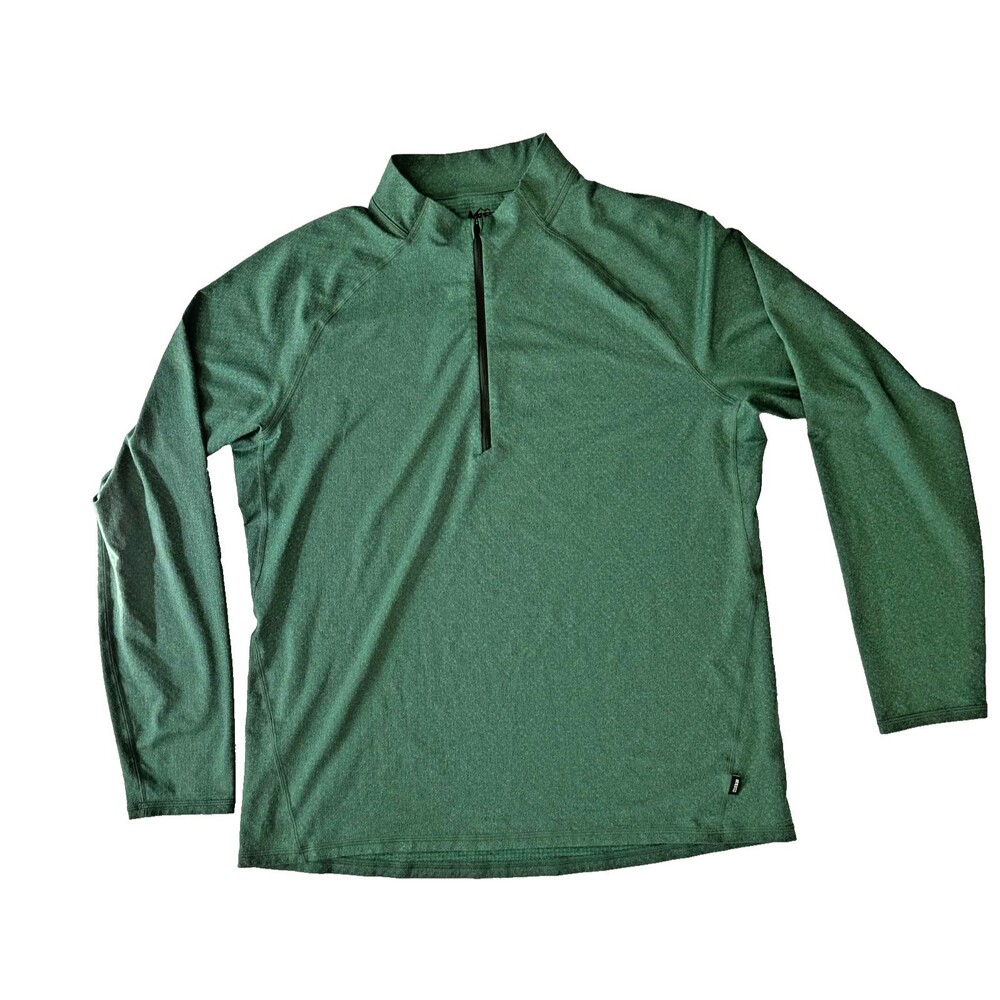 REI Co-op Men's Quarter Zip Pullover Long Sleeve Green Heather Athletic Large